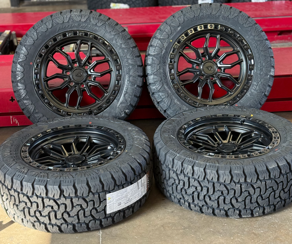 20X9 Arena Wheels 6X5.5/139.7 and 6x135 with 33x12.50R20 AMP Terrain Pro A/T Tires (Package)
