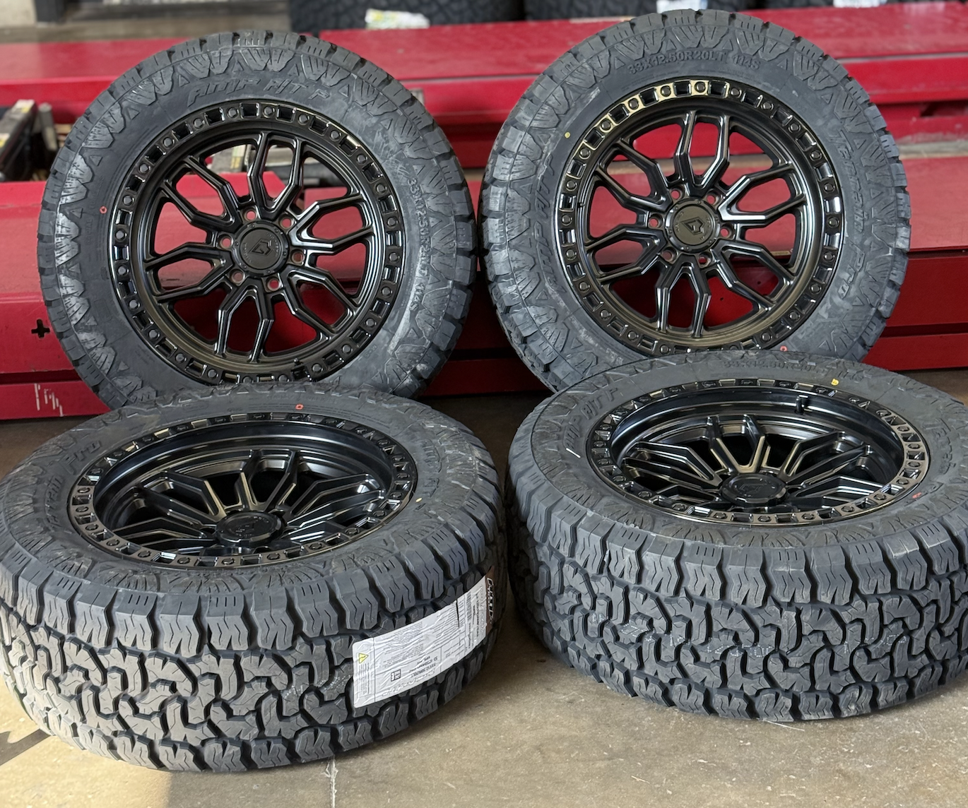 20X9 Arena Wheels 6X5.5/139.7 and 6x135 with 33x12.50R20 AMP Terrain Pro A/T Tires (Package)