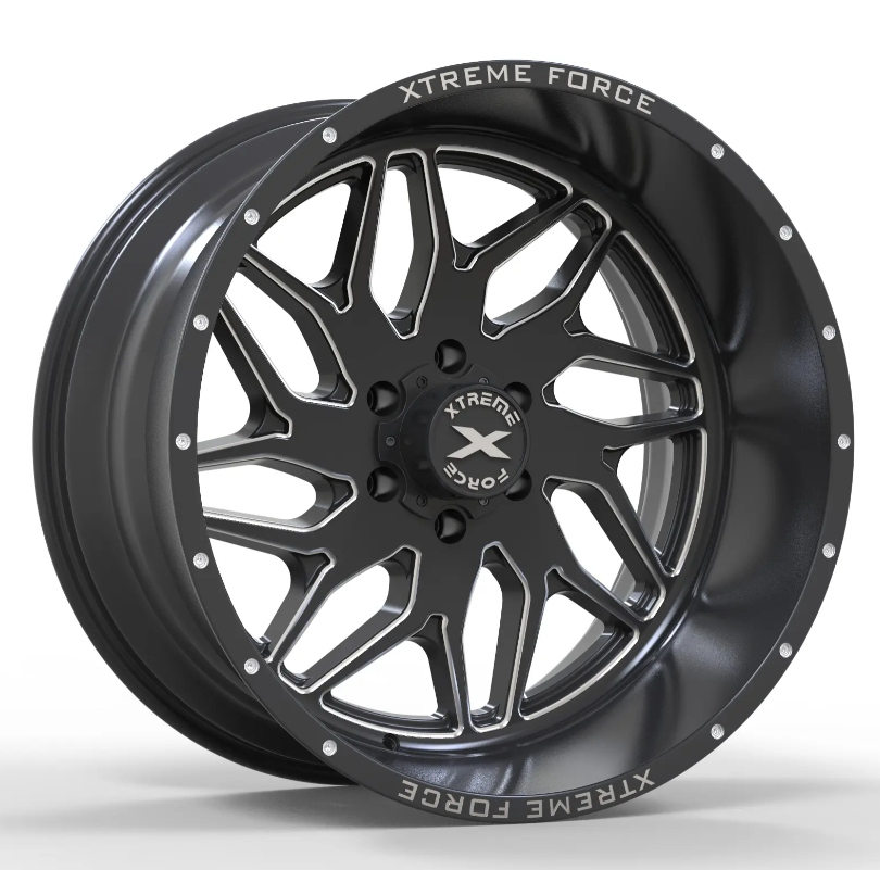 22X12 XTREME FORCE XF-2 WHEELS 6X5.5(139.7) & 6X135 -44 OFFSET - BLACK & MILLED