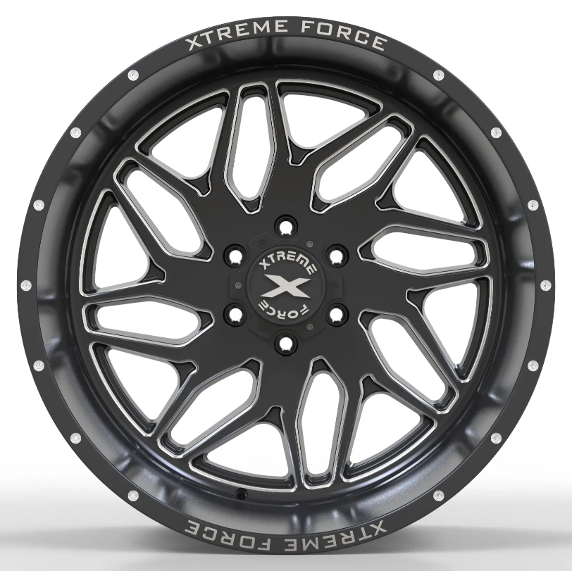 22X12 XTREME FORCE XF-2 WHEELS 6X5.5(139.7) & 6X135 -44 OFFSET - BLACK & MILLED