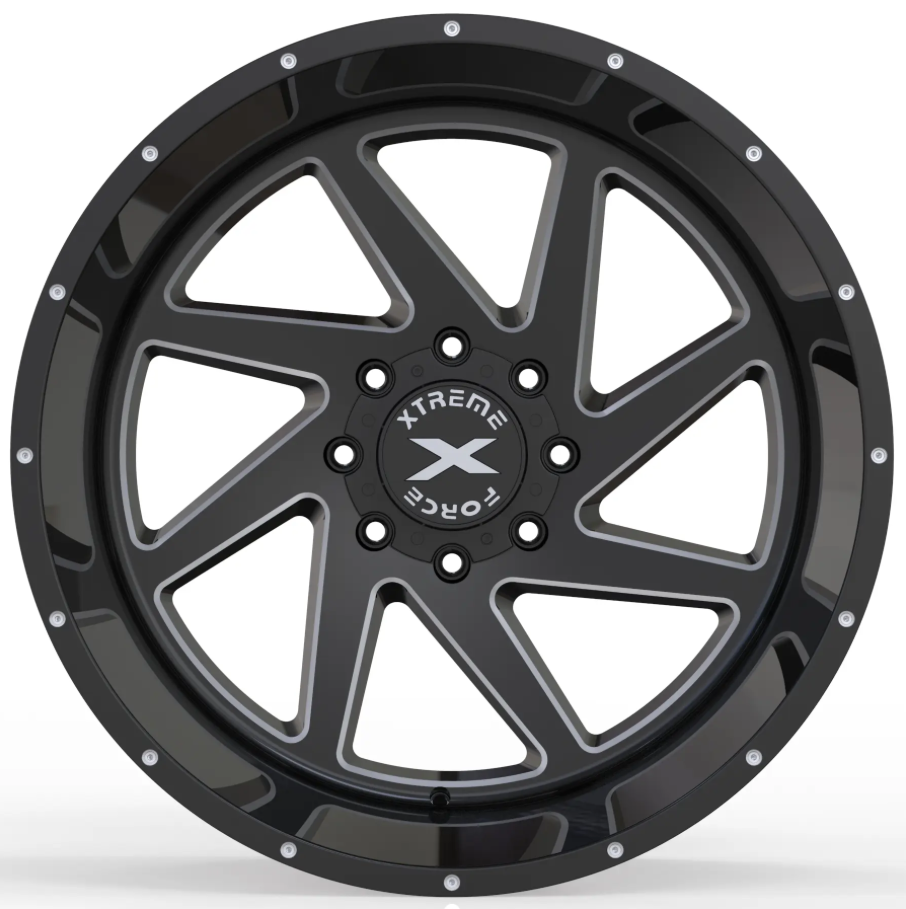 24X14 XTREME FORCE XF-6 WHEELS 8X6.5(165.1) - GLOSS BLACK & MILLED - TRUE DIRECTIONAL