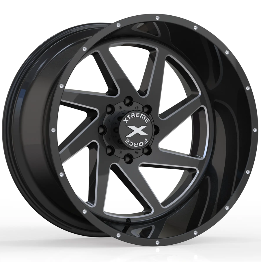 24X14 XTREME FORCE XF-6 WHEELS 8X6.5(165.1) - GLOSS BLACK & MILLED - TRUE DIRECTIONAL