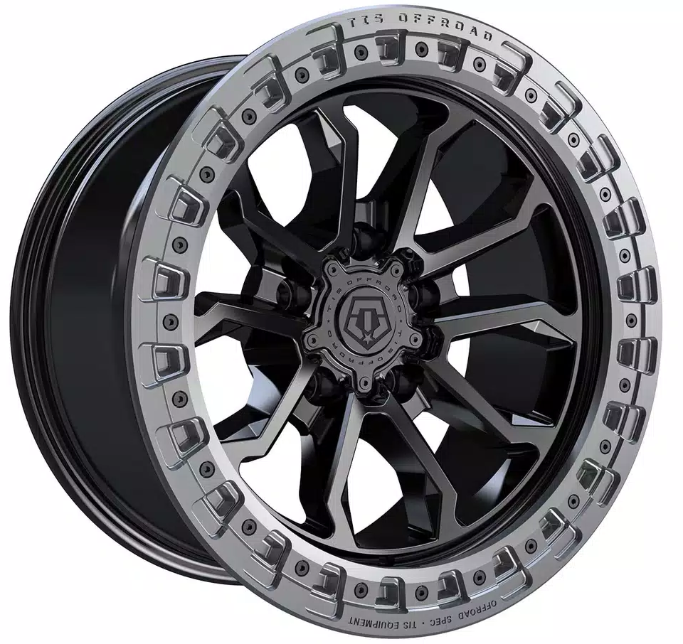 17X9 TIS 556BA OFF-ROAD WHEELS - 5X5.00 WITH -12 OFFSET - BLACK WITH ANTHRACITE LIP RING
