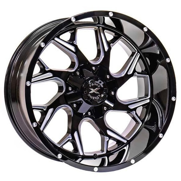 22X12 XTREME FORCE RAPTOR WHEELS 5X5(127) & 5X5.5(139.7) - GLOSS BLACK & MILLED